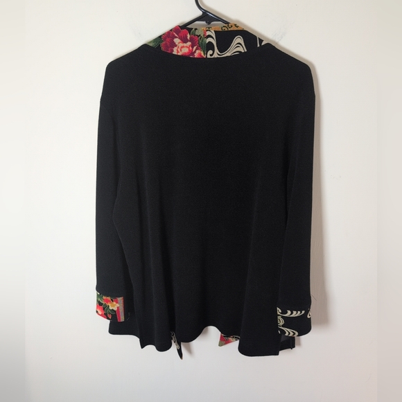 NWOT Soft Surroundings Black & Floral Asian Print Kimono Jacket L Made In USA - Picture 7 of 10